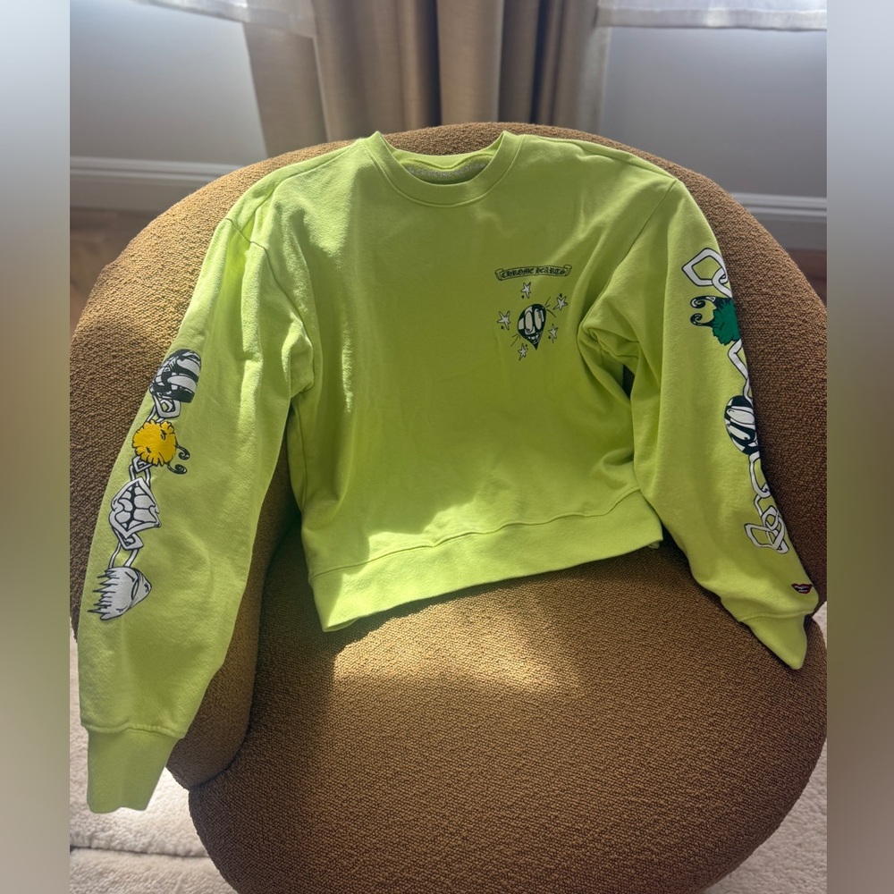 Chrome Hearts Neon Lime Green Graphic Crewneck Sweatshirt